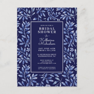 Brautparty   Blue Watercolor Garden Postcard Postkarte