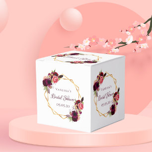Brautparty Blume bordeauxrot geometrisch Geschenkschachtel