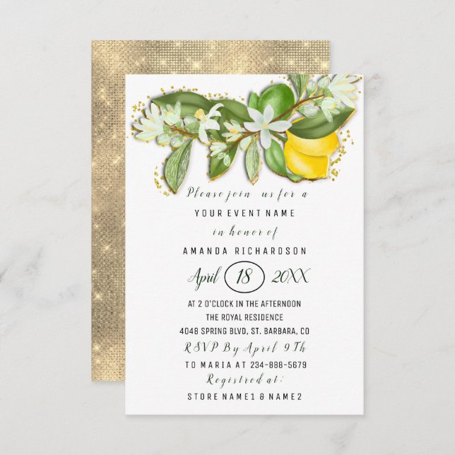 Brautparty Blume Brunch Lemon Grün Einladung (Vorne/Hinten)
