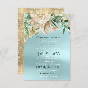 Brautparty Blume Brunch Minze Rose Blau Einladung