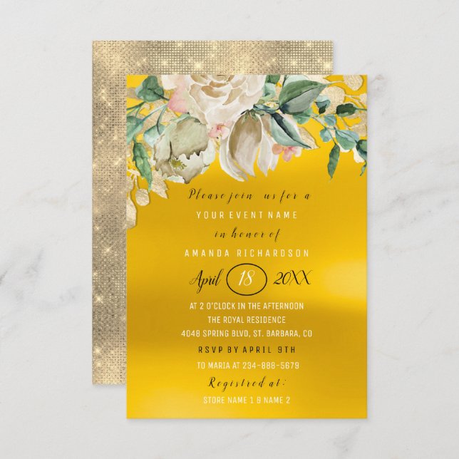 Brautparty Blume Brunch Spark Einladung (Vorne/Hinten)