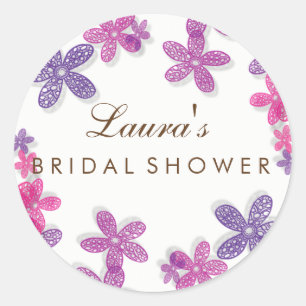 Brautparty Blumenrosa und Violett Runder Aufkleber