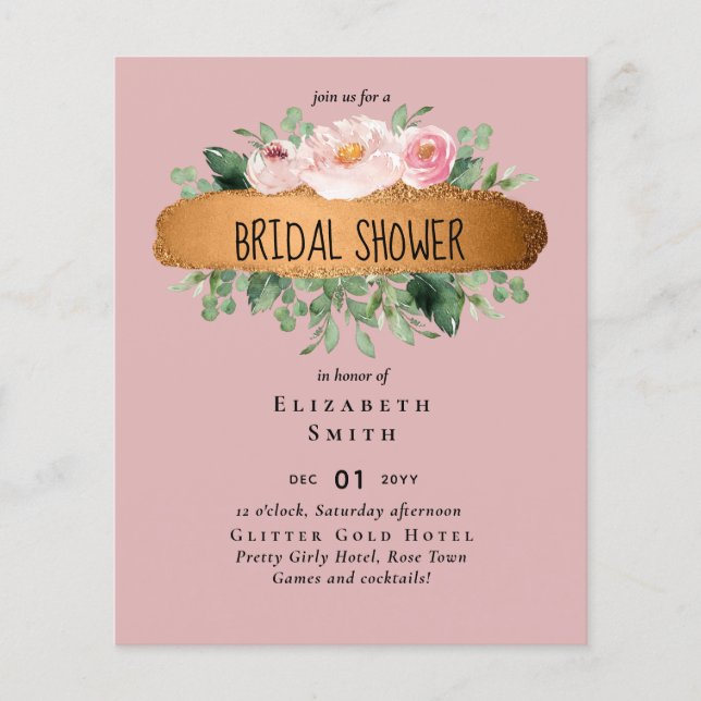 Brautparty Blush Pink Floral Gold Modern Flyer (Vorne)