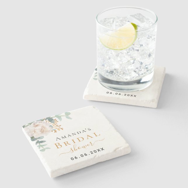 Brautparty Blütenblättrige Eukalyptus-Pflanzen ele Steinuntersetzer (Seitenansicht)