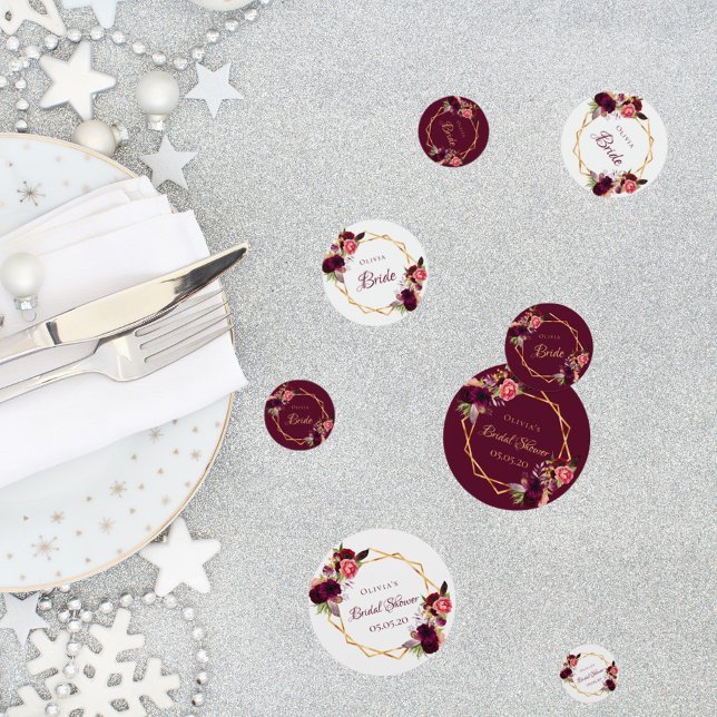 Brautparty Blütengold geometrischer Bordeaux-Name Konfetti (Von Creator hochgeladen)