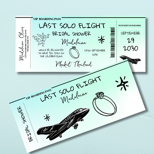 Brautparty Boarding Pass Letzte Solo Flug Blau Einladung (Von Creator hochgeladen)