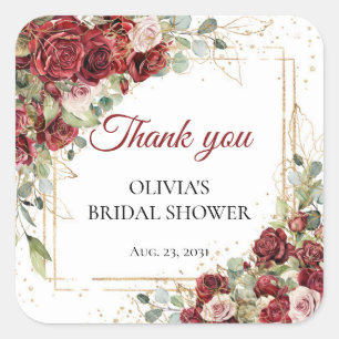 Brautparty Boho Aquarell rot und rosa Rosen Quadratischer Aufkleber