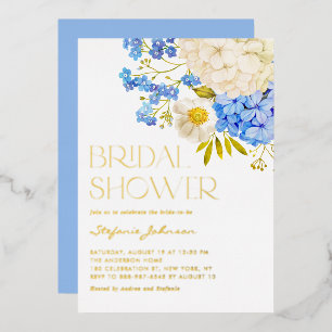 Brautparty Boho Blue und White Hydrangeas Folieneinladung