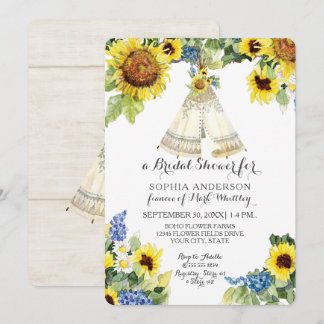 Brautparty BOHO Floral Teepee Sonnenblume Daisy Einladung
