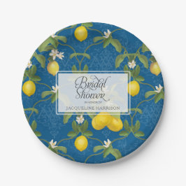 Brautparty BOHO Royal Blue Lemon Blume Citrus Pappteller