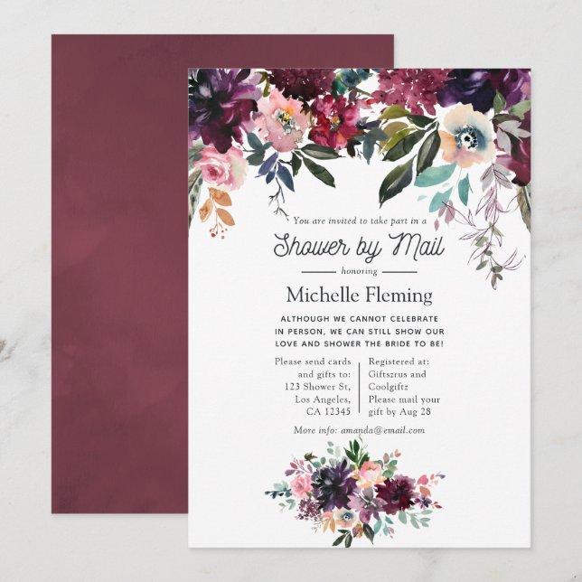 Brautparty Bordeaux Einladung (Vorne/Hinten)