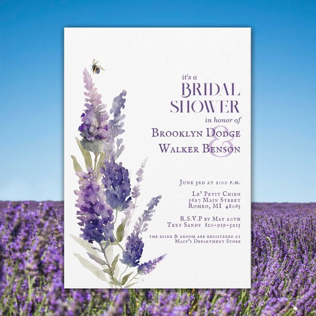 Brautparty Botanischer Lavendel Lila Einladung (Beautiful botanical shower invitation with watercolor lavender blooms. Editable for any occasion.)