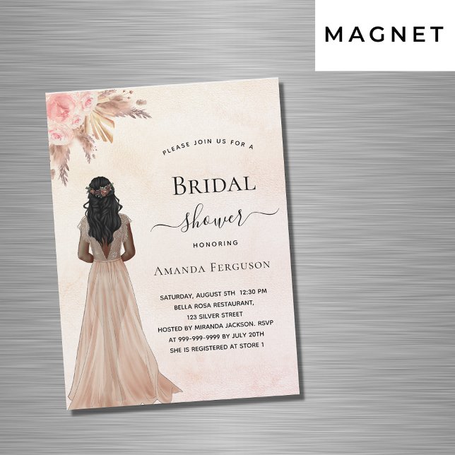 Brautparty Braut Rose Goldblütenpampas Luxus Magneteinladung (Von Creator hochgeladen)