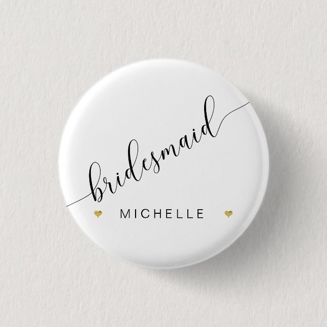 Brautparty Bridesmaid Script Simple Modern Heart Button (Vorderseite)