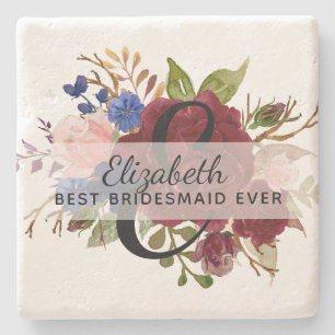 Brautparty Bridesmaids Gift Burgundy Blue Named Steinuntersetzer