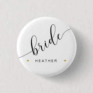 Brautparty Bridge Script Simple Modern Gold Heart Button