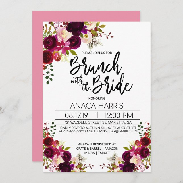 Brautparty Brunch - Brunch mit Bride Einladung (Vorne/Hinten)