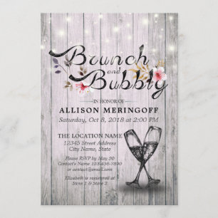 Brautparty Brunch Bubbly Champagne Flutes Wood Einladung