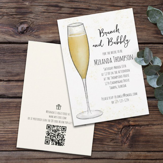 Brautparty Brunch Bubbly QR Code Geschenkgutschrif Einladung (Von Creator hochgeladen)