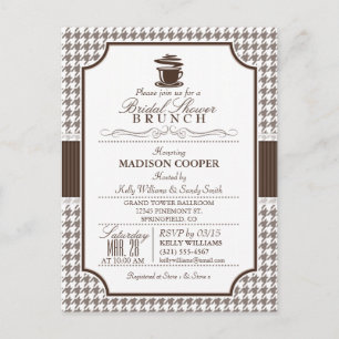 Brautparty Brunch; Taupe Hahnentrittmuster einlade Einladungspostkarte