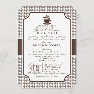 Brautparty Brunch; Taupe Hahnentrittmuster Einladung