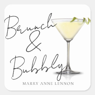 Brautparty Brunch und Bubbly bevorzugen Labels Quadratischer Aufkleber