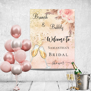 Brautparty Bubbly Brunch Rose Blume willkommen Poster
