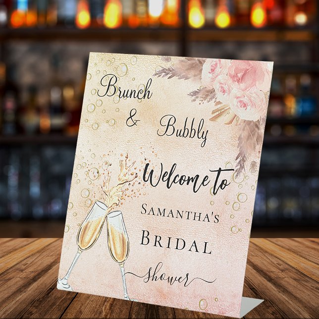 Brautparty Bubbly Brunch Rose Blume willkommen Sockelschild (Von Creator hochgeladen)