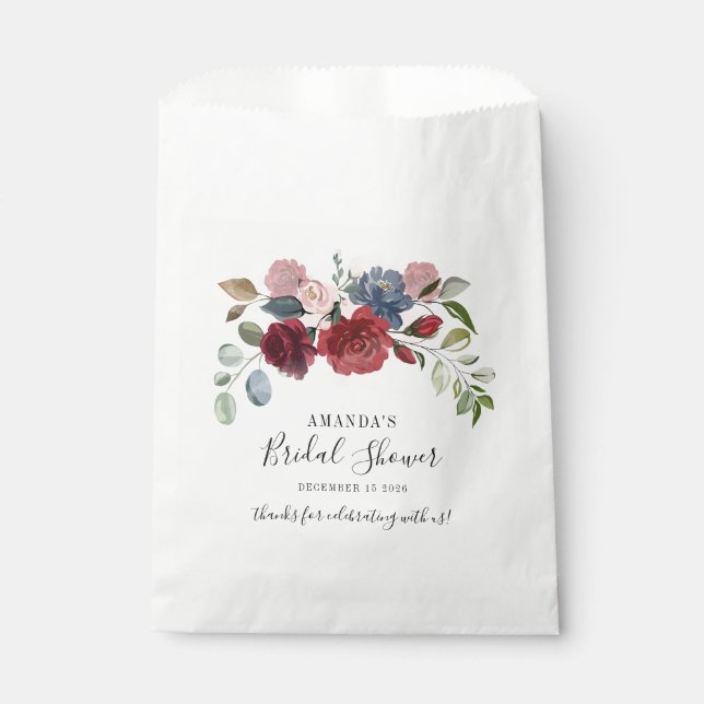 Brautparty Burgund Rustikale Floral Custom Geschenktütchen (Vorderseite)
