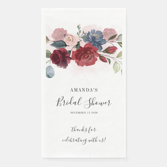 Brautparty Burgund Rustikale Floral Custom Serviette (Vorderseite)