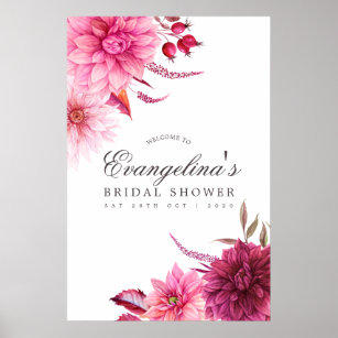Brautparty Burgund und Blüten im Herbst willkommen Poster