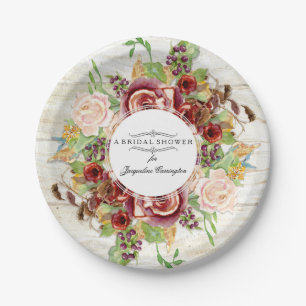 Brautparty-Burgunder-Roseblumenwatercolor-Holz Pappteller