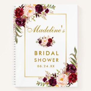 Brautparty Burgundy Floral Gold Geschenkliste Notizbuch