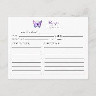 Brautparty Butterfly Rezept Karte Lila Skript