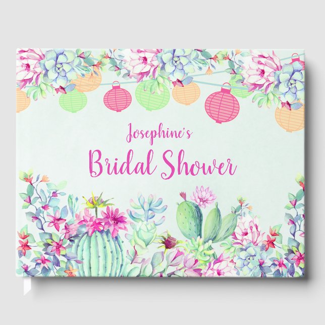 Brautparty Cactus succulents Lanterns Gästebuch (Vorderseite)