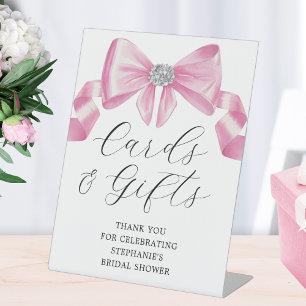 Brautparty Cards Gaben Pink Bow Glam Sockelschild
