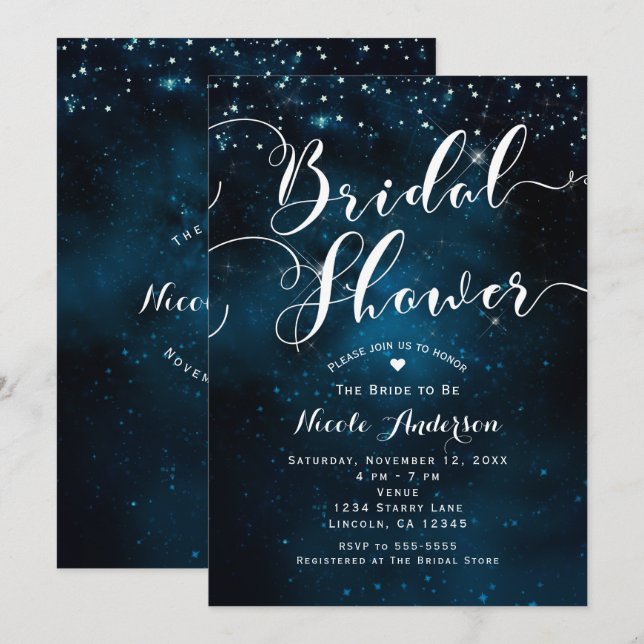 BRAUTPARTY Celestial Starry Blue Skies Wedding Einladung (Vorne/Hinten)
