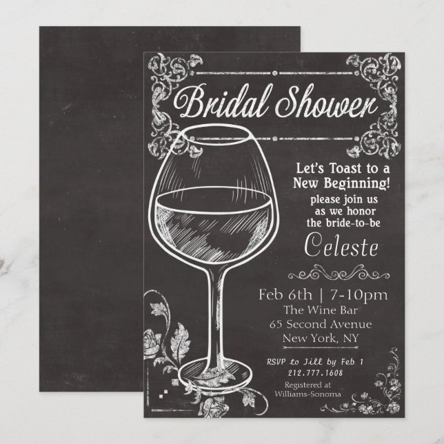 Brautparty Chalk Tafel Wein Einladung (Vorne/Hinten)