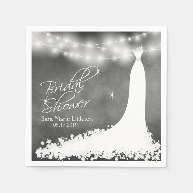 Brautparty Chalkboard mit String Lights & Gown Serviette (Vorderseite)