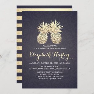 Brautparty Chic Gold Ananas Couple Navy Blue Einladung
