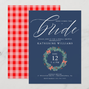 Brautparty   Christmas Holiday Gingham Wreath Einladung