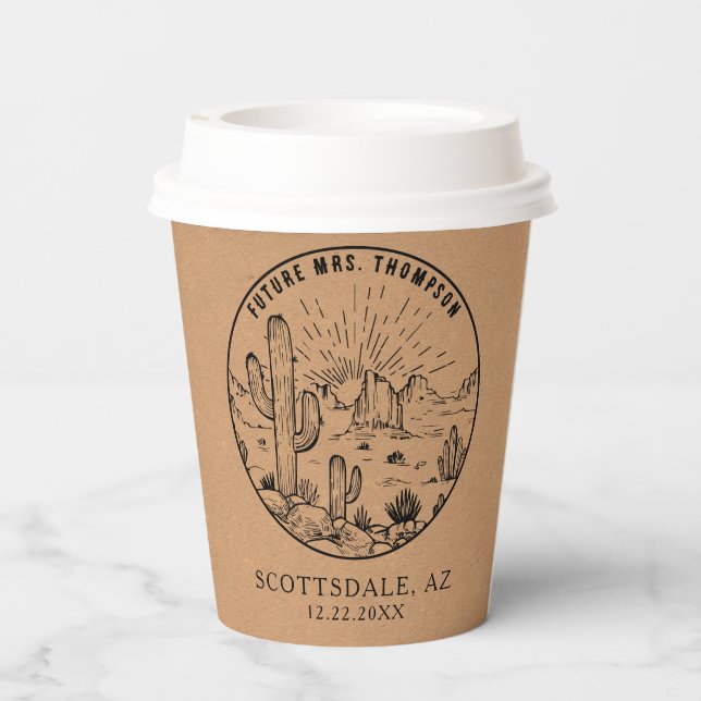 Brautparty Coffee Bar Customized Wüstenhochzeit Pappbecher (Rückseite)