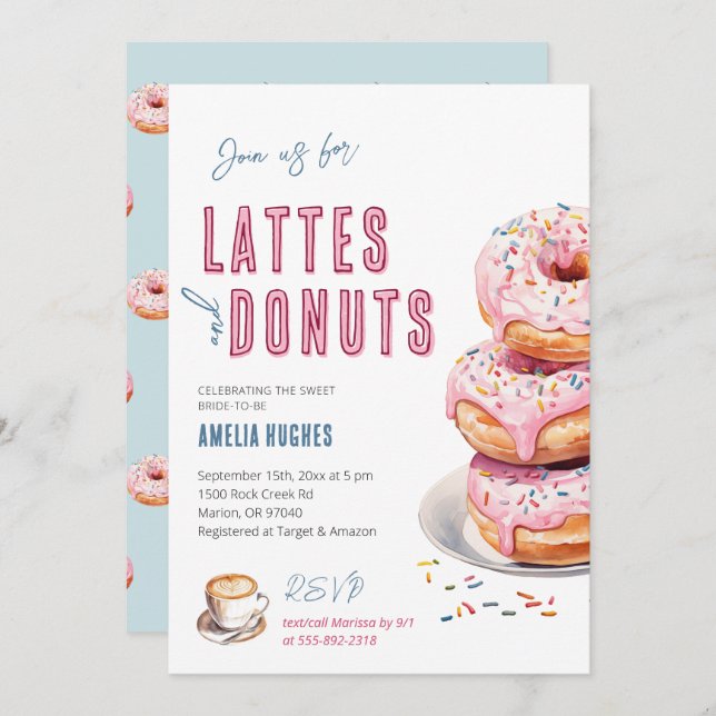 Brautparty Coffee Lattes Donuts Bride Brunch Einladung (Vorne/Hinten)