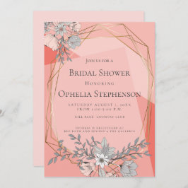 BRAUTPARTY Coral Floral Geometric Goldrahmen Einladung