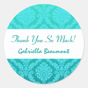 Brautparty Danke Aqua und Aquamarin Damask V33 Runder Aufkleber