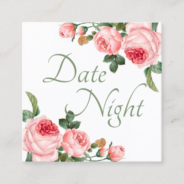 Brautparty Datum Night Card Blushing Rosa Rose Quadratische Visitenkarte (Vorderseite)
