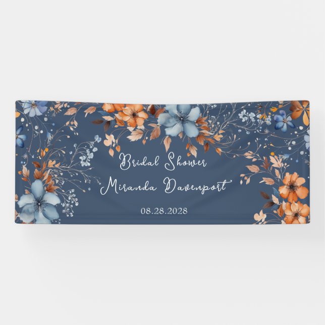 Brautparty der blauen und orangen Wildblumen Banner (Horizontal)