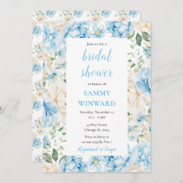 Brautparty der Blume aus Blauem und Weißem Peony Einladung