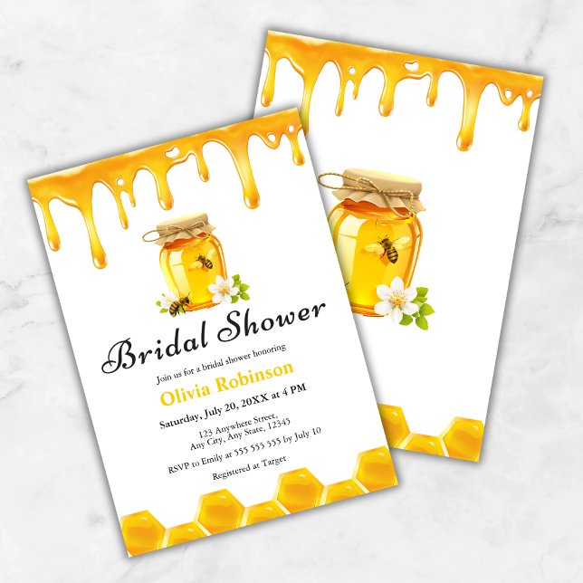 Brautparty der Gelben Honigbiene Einladung (Yellow Floral Honey Bee Bridal Shower Invitation  )