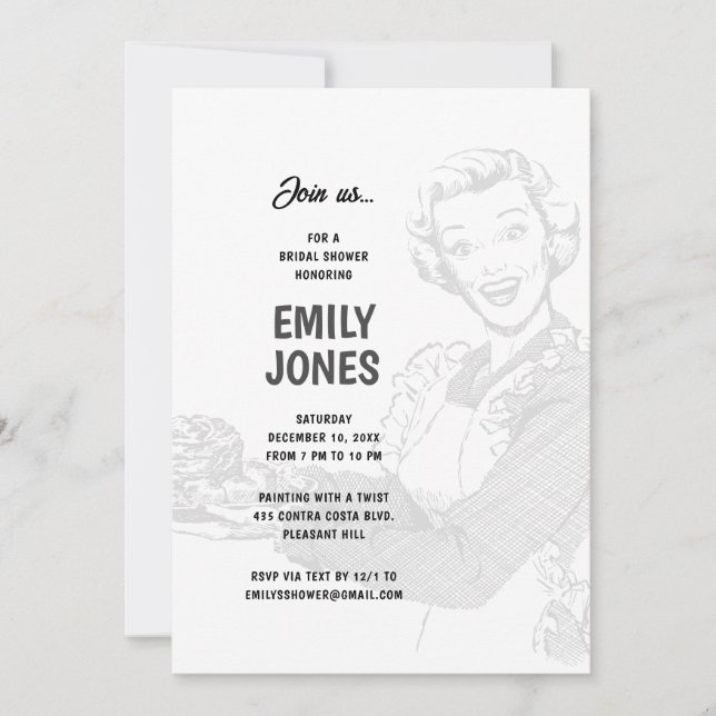 Brautparty der Hausfrau in den 50er Jahren Einladung (Vorderseite)